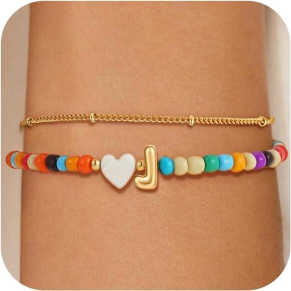 Colorful Initial Bracelets for Women Girls J - Picture 1 of 6